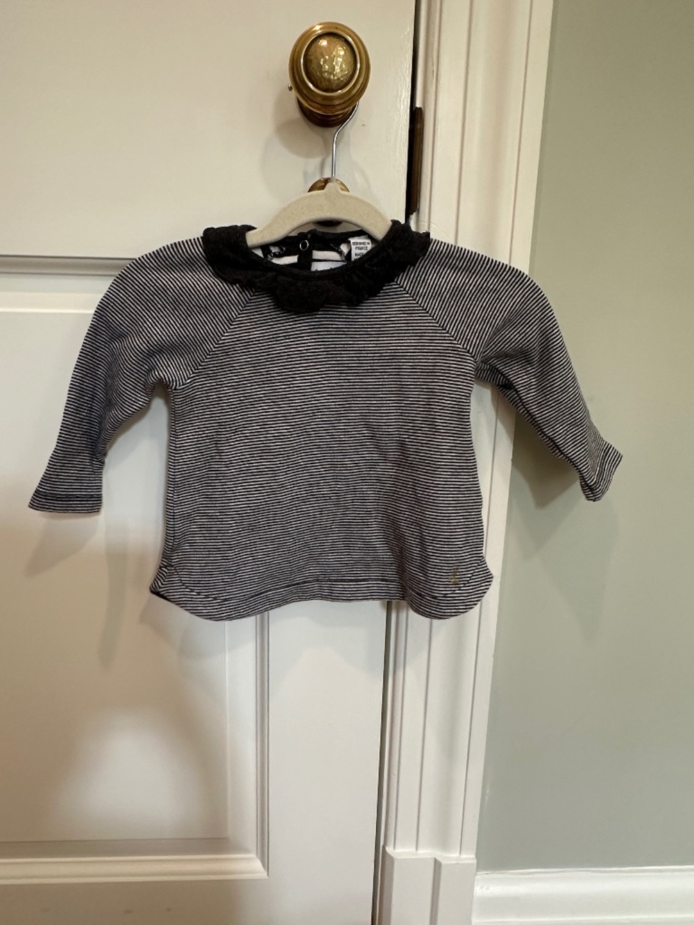 Petit Bateau Girls Double-Layer Stripe Ruffle Collar Top 12M